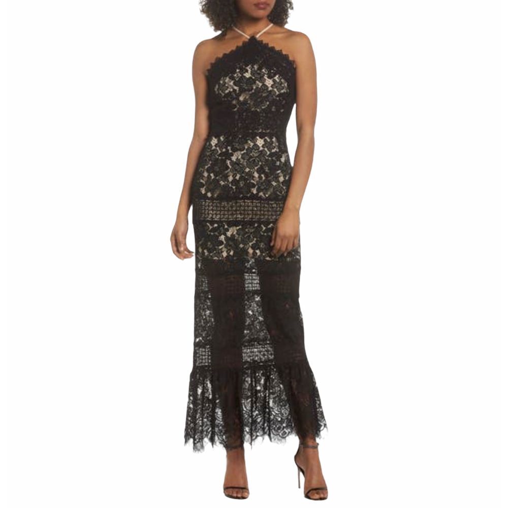 Foxiedox Womens Black Tabitha Lace Maxi Sleeveless‎ Formal Dress Size Medium